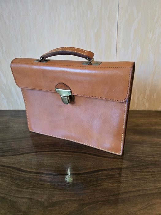 Skórzana teczka aktówka vintage z naturalnej skóry