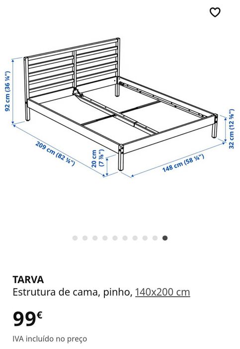 Cama de casal 140×200 em pinho