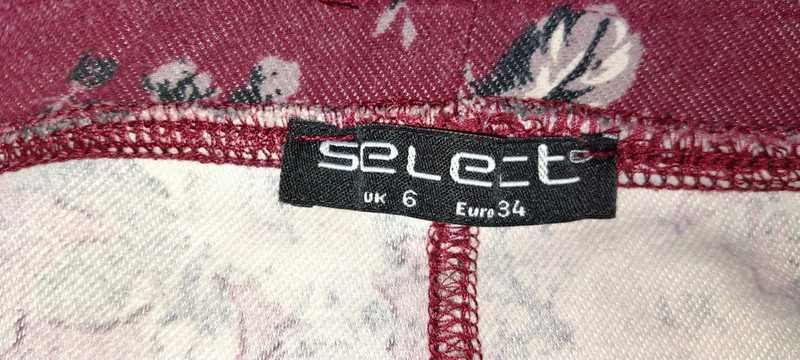 Bordowe jegginsy w kwiaty Select 34