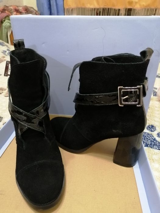 Ботинки женские чёрные замша и кожа