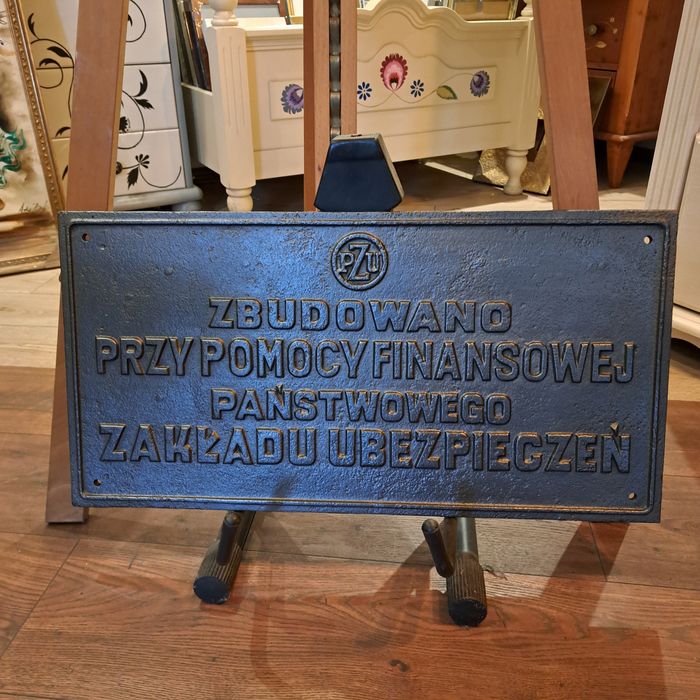 Tablica żeliwna PZU loft industrialna