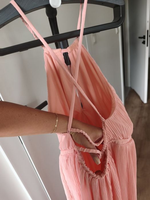 Długa maxi sukienka pudrowy róż h&M 40 L