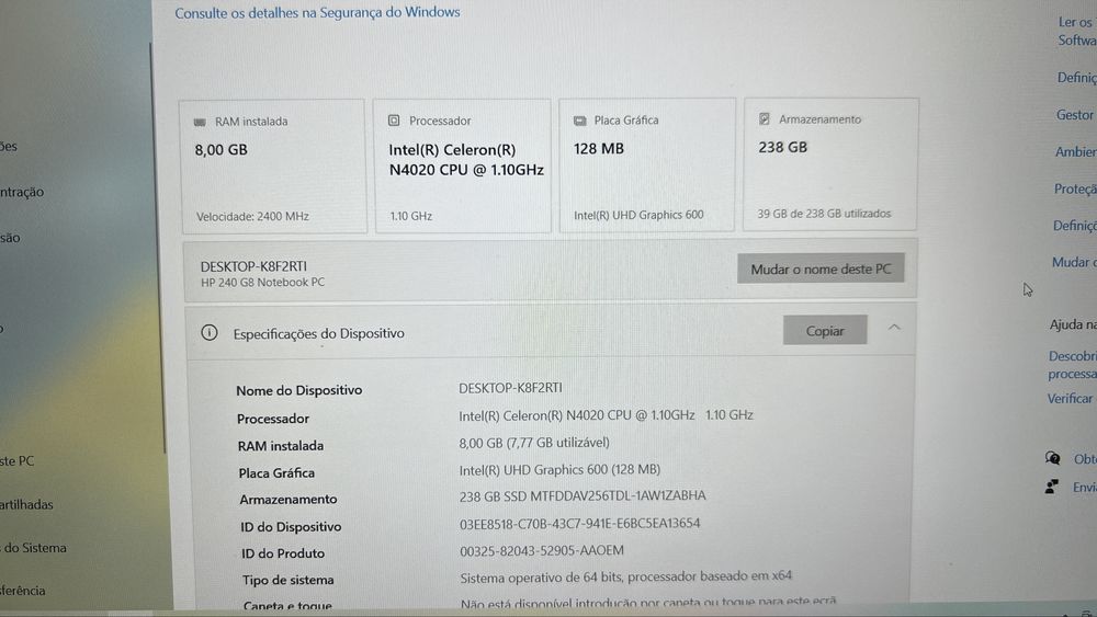 HP Probook 240 G8 Intel/8Gb RAM/SSD 256Gb/Full HD