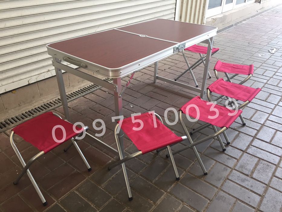 УСИЛЕННЫЙ стол + 6 стульев. Раскладной для пикника кемпинга