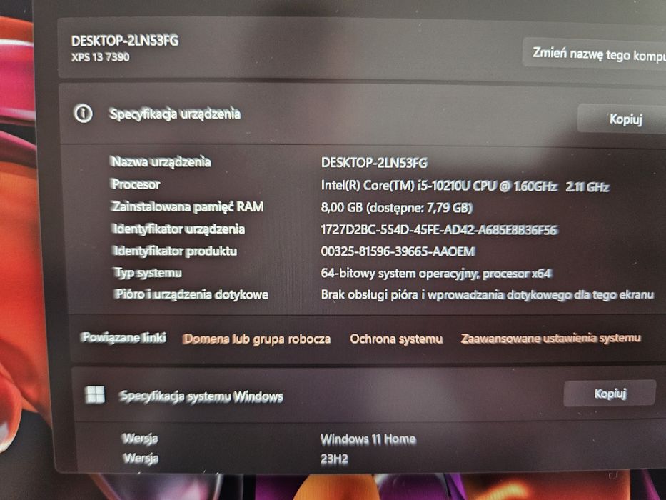 Okazja Laptop Dell XPS 13 7390 i5 10gen klaw. PL, A+