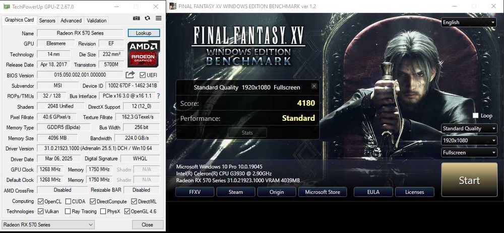 Placa Gráfica MSI RX 570 ARMOR 4GB OC (Como nova)
