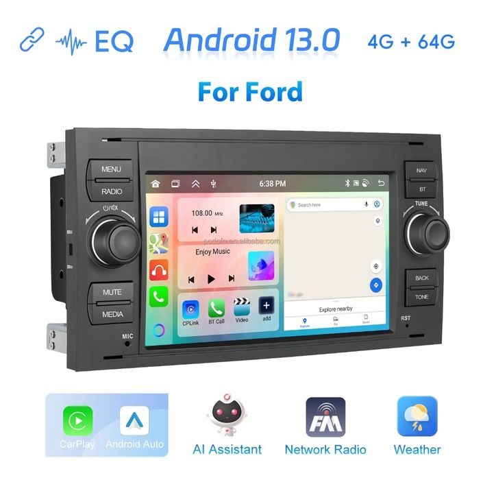 Rádio Android 13 Ford Focus Fiesta Galaxy Mondeo 4/64GB Carplay GPS