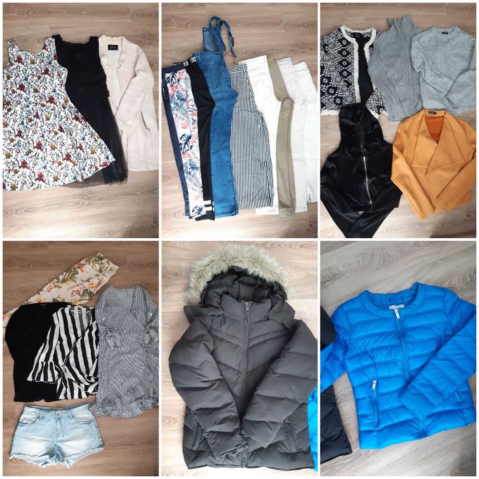 Duży zestaw ubrań S/M damskich kurtki spodnie sukienki bluzki