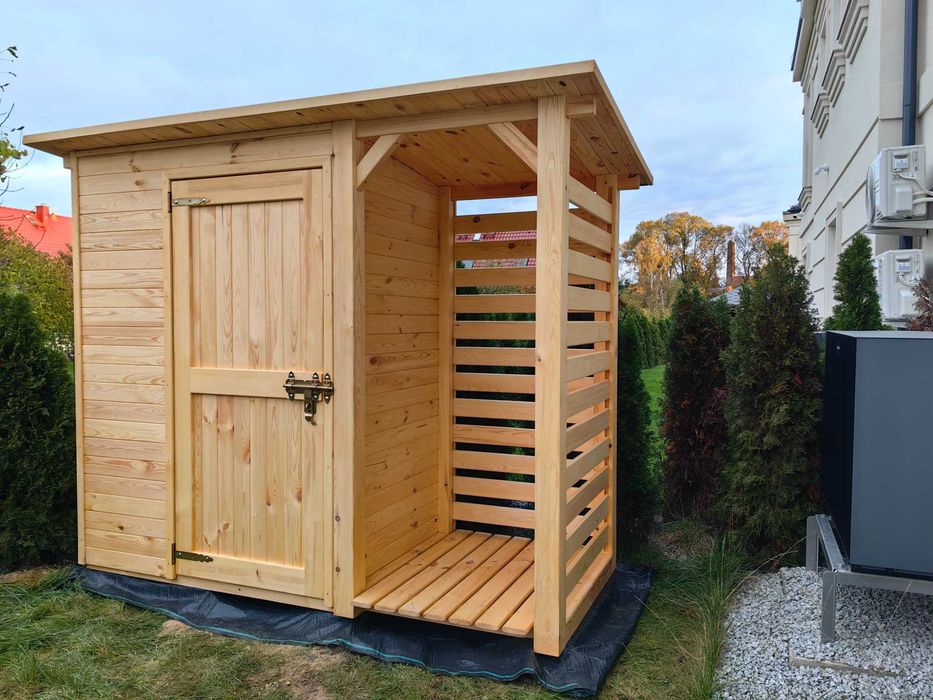 Drewutnia z domkiem narzędziowym ogrodowym 2,5 x 1,1m,wiata na drewno