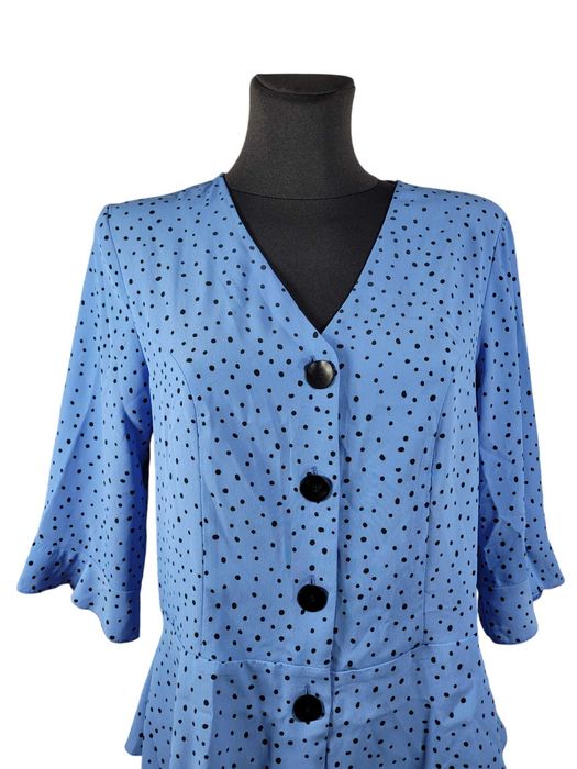 Nowa niebieska elegancka bluzka 40,L/42,XL wzór kropki