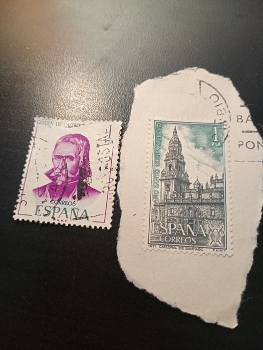 2 selos de 1 peseta PTA Espanha	1970 e 1971
