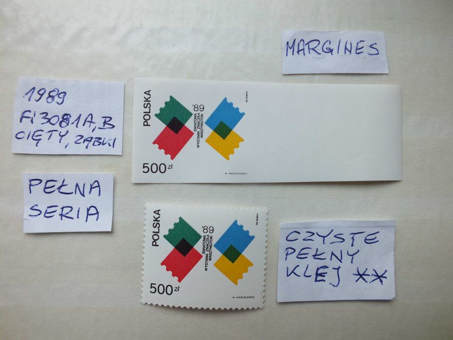 2szt. znaczki wydanie pojedyncze Fi3081 typ- A , B długi margines  Polska 1989r. WYSTAWA ZNACZKÓW WASZYNGTON czysty **