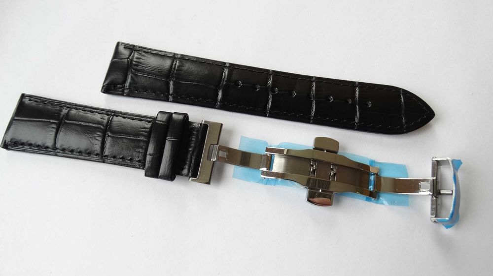 Czarny pasek skórzany kroko do zegarka 20mm 22mm zapięcie motylkowe