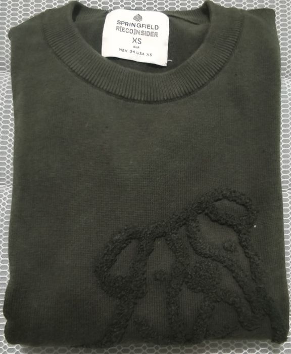 Camisola em malha fina de algodão verde oliva T. XS 34 da Springfield