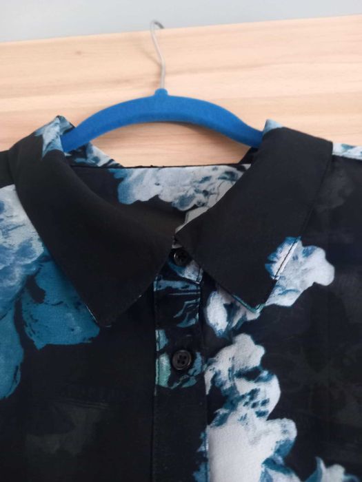 elegancka zwiewna tunika granat błękit kwiaty rozm ok UK 18-20