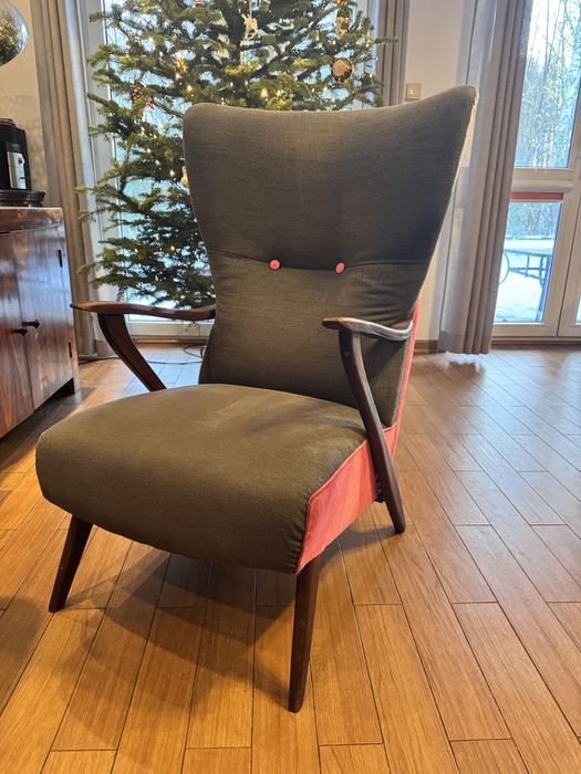 Fotel Art Deco / Fotel Uszak szaro - różowy