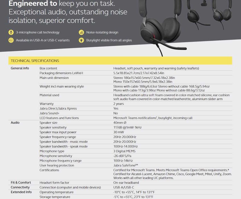 Навушники Jabra Evolve2 40 USB-C MS Stereo (24089-999-899)