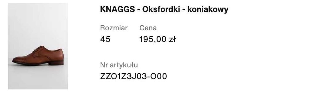 Buty Aldo Knaggs oksfordki koniakowe, rozmiar 45