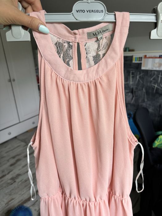 Elegancka sukienka maxi długa na wesele chrzciny koronka