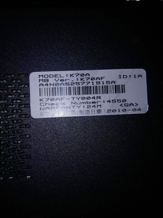 Ноутбук ASUS K70A по запчастям
