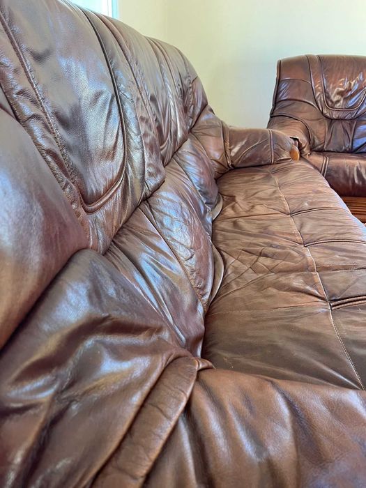 Conjunto de Sofás de Couro de madeira cerejeira