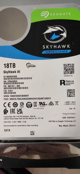 Жесткий диск Seagate SkyHawk Al HDD 18 TB 7200 rpm 256 MB ST18000VE002