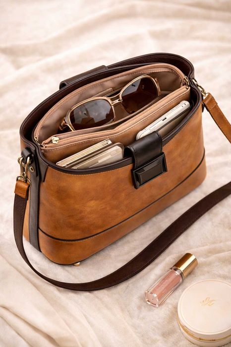 Mala Feminina Cognac com Alça Ajustável – Estilo Elegante & Versátil
