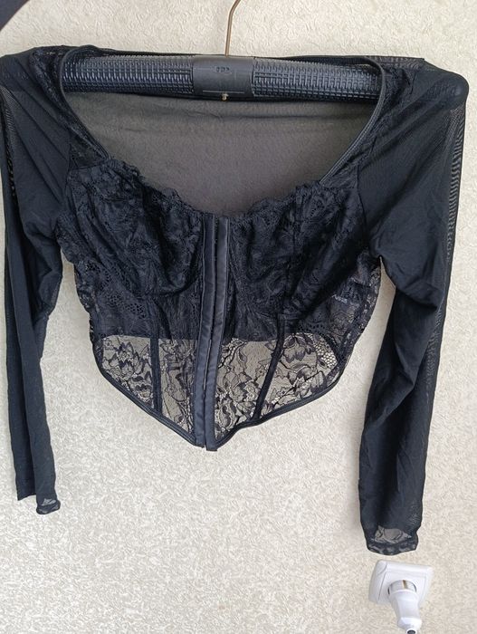 Мережевий корсет-топ з довгим рукавом