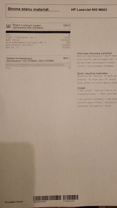Drukarka laserowa czarno-biała HP LaserJet 600 M603