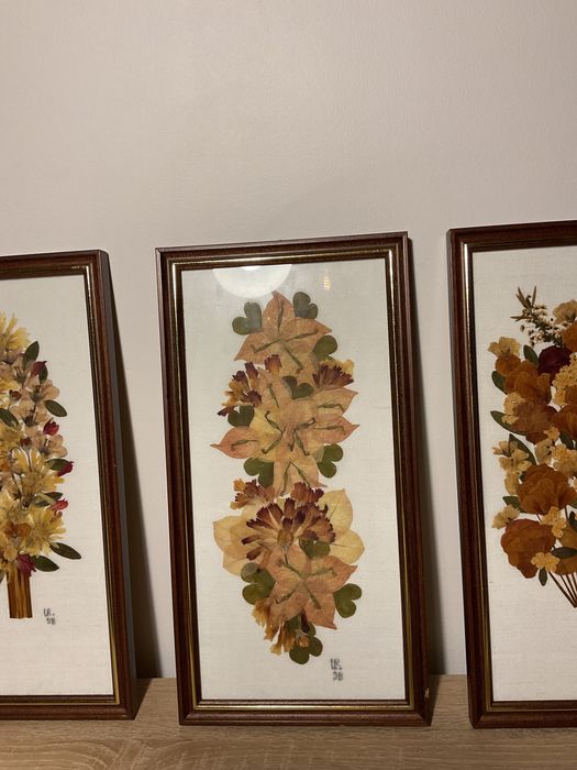 Conjunto de 4 quadros artesanais com flores secas prensadas