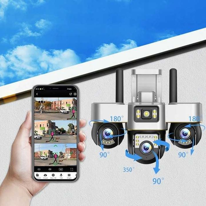 ZESTAW trzy obiektywowa kamera obrotowa zewnętrzna IP WiFi ZOOM alarm