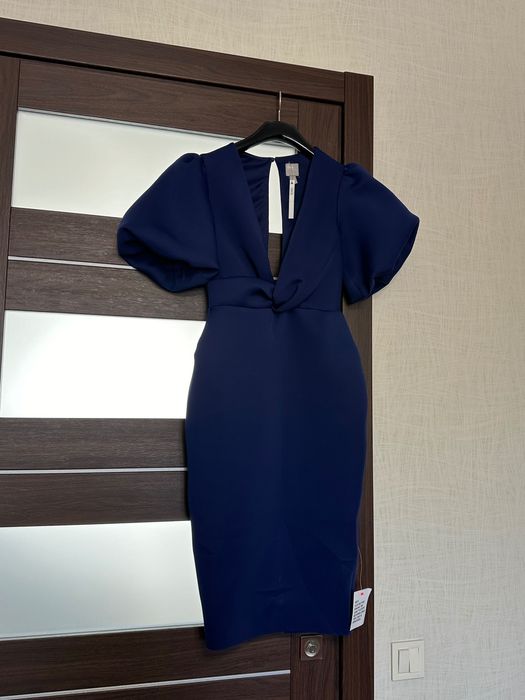 Плаття міді з неопрену з пишними рукавами asos