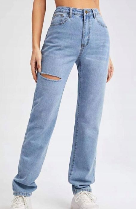 Shein jeansy z dziurą niebieskie l v3v