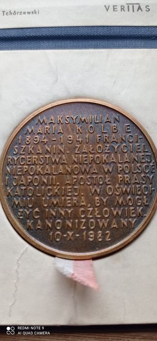 Medal projektu Tadeusza Tchórzewskiego - M. Kolbe