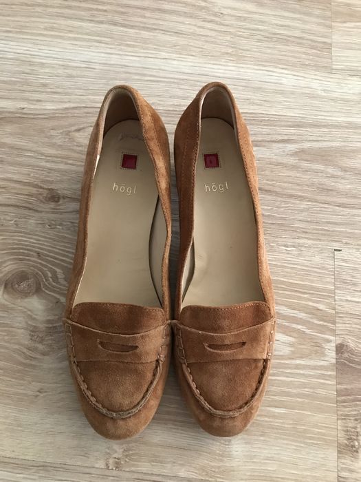 Högl czółenka na klocku 38 skóra zamsz