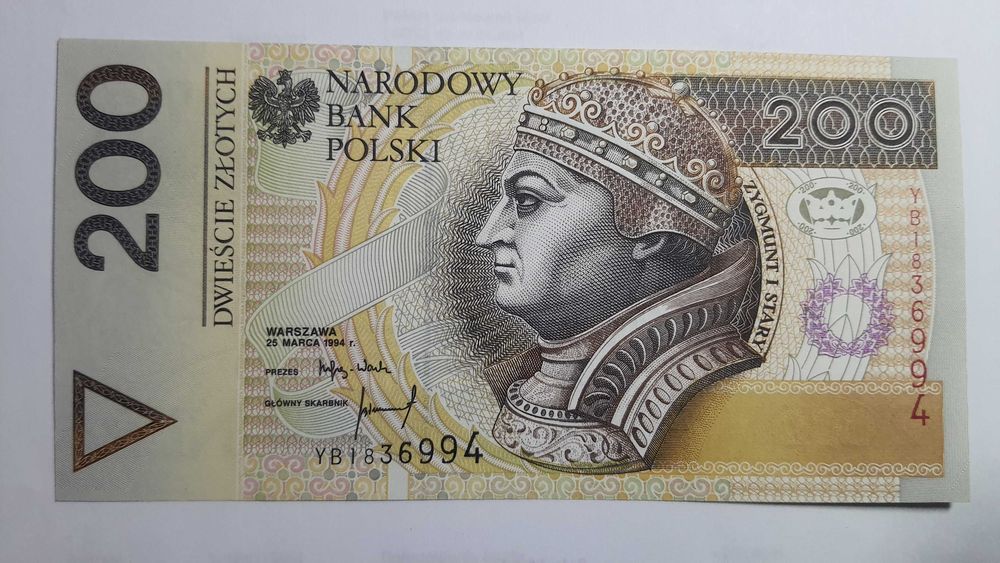 200 Złotych 1994 YB błąd druku - BRAK HOLOGRAMU