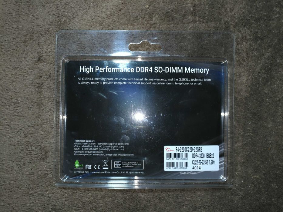 32Gb (2x 16Gb) DDR4 SODIMM G.Skill Ripjaws PC4-25600 3200MHz