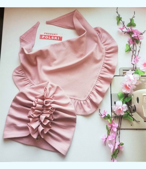 Czapka turban + chusta wiązana z falbanką  * komplet handmade *