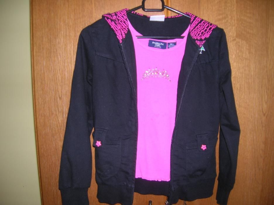 Bluza dziewczęca czarna z kapturem+bluzeczki na 134