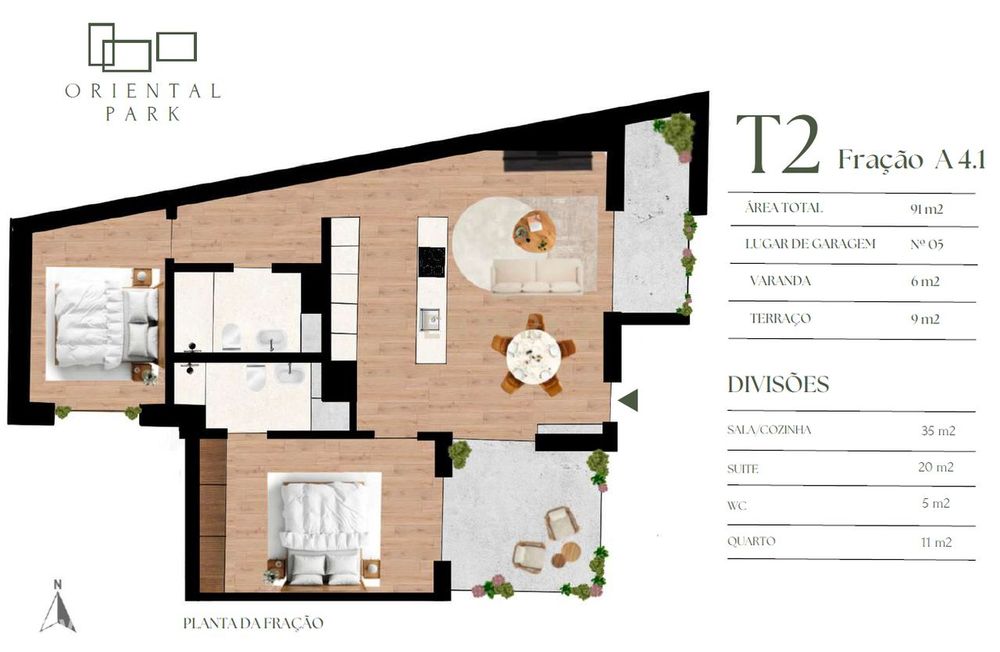 T2 Apartment with Terrace, Balcony, and Parking Space in Oriental Park Residential Condominium