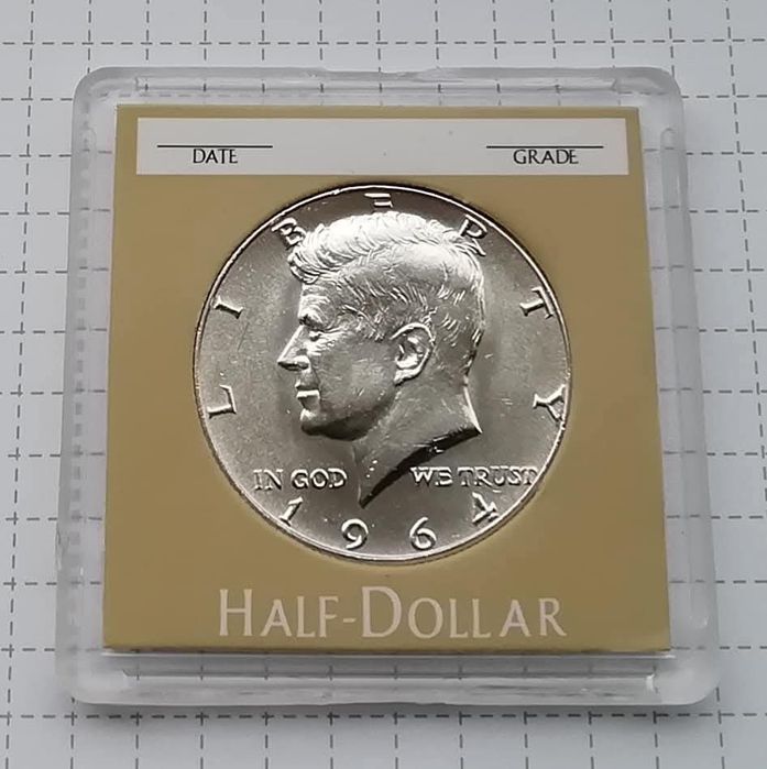 США 1/2 долара 1964р. Кеннеді Півдолара. СРІБЛО. СЕРТИФІКАТ! 900 Проба