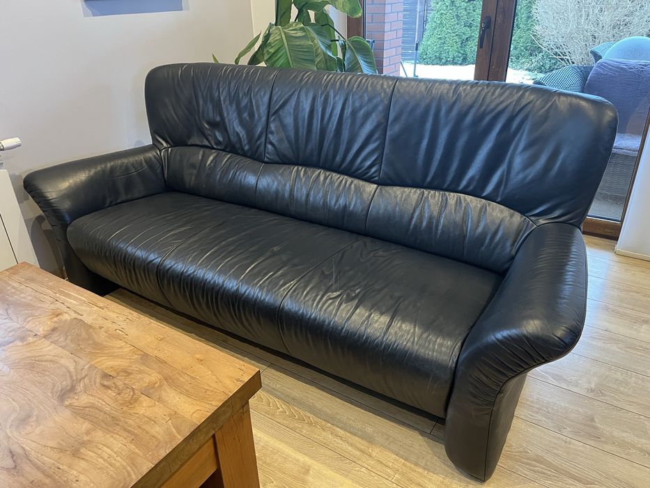 Sofa + fotel skóra naturalna granatowa
