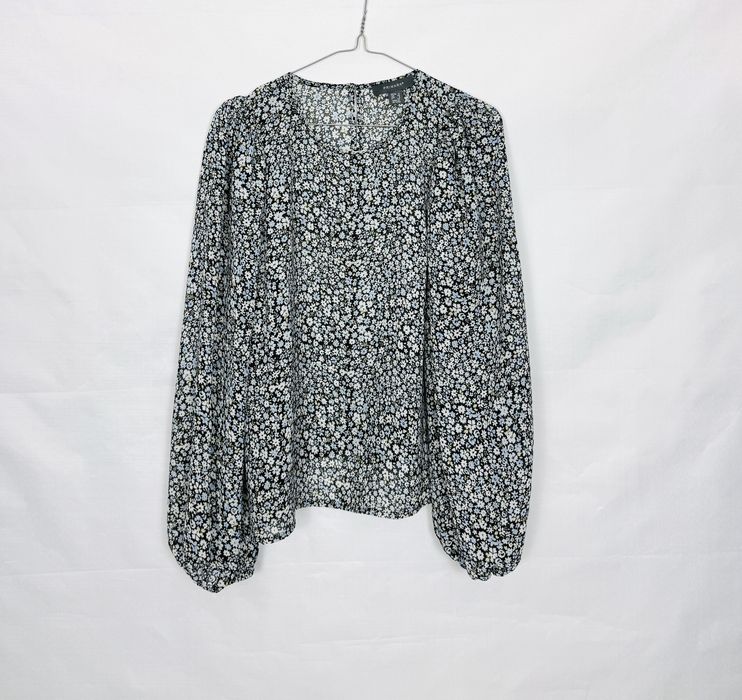 Czarna szyfonowa bluzka w drobne kwiaty L 40