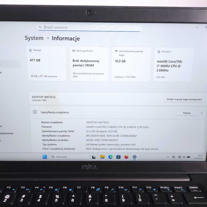 Laptop Dell Latitude Ultrabook 7480 i7-6600U, SDD 512 GB, 16 GB RAM
