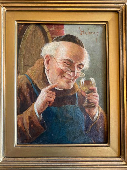 Oryginalny obraz olejny "Mnich koneser"  Rama barokowa