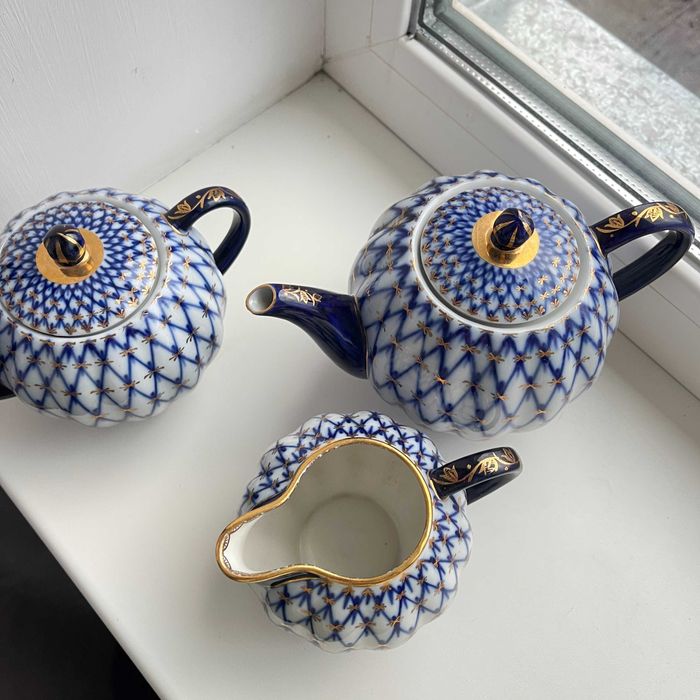 Чайный сервіз Тюльпан кобальтов сетка Ленінградского фарфорового завод