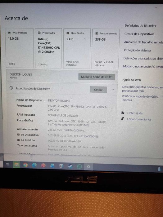 Asus i7 12 GB RAM, SSD - Usado