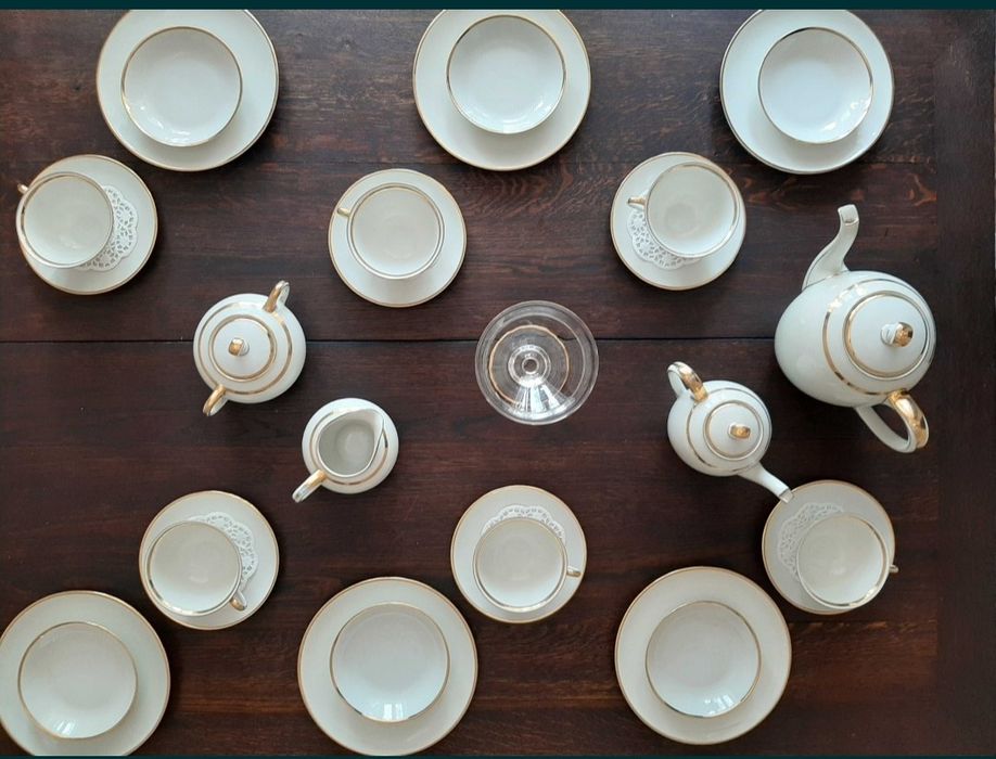 Zestawy porcelany Hutschenreuter Serwis obiadowy kawowy krem złoto