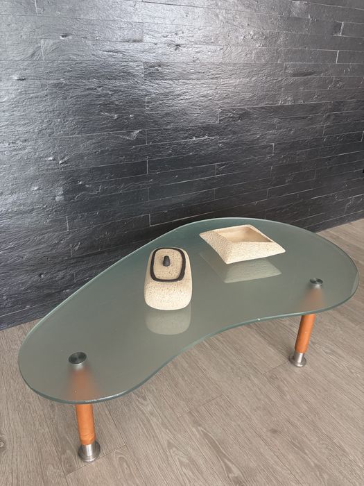 Mesa de Centro em Vidro Temperado e Madeira