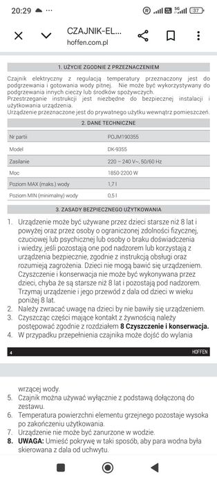 Czajnik elektryczny Hoffel z  regulacją temperatury.
INSTRUKCJA | INSTRUCTION MANUAL